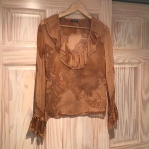 Brown world map print blouse by Alviero Martini
